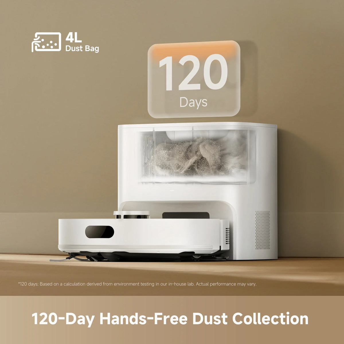 120-day hands-free dust collection with 4L dust bag