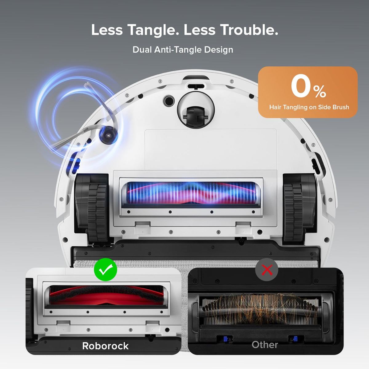 Roborock Q10 S5+ white anti-tangle brush detail