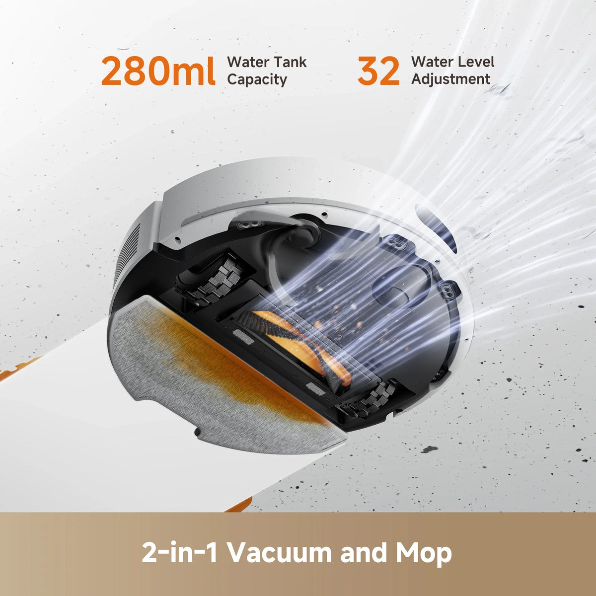 2-in-1 vacuum and mop with 280ml water tank