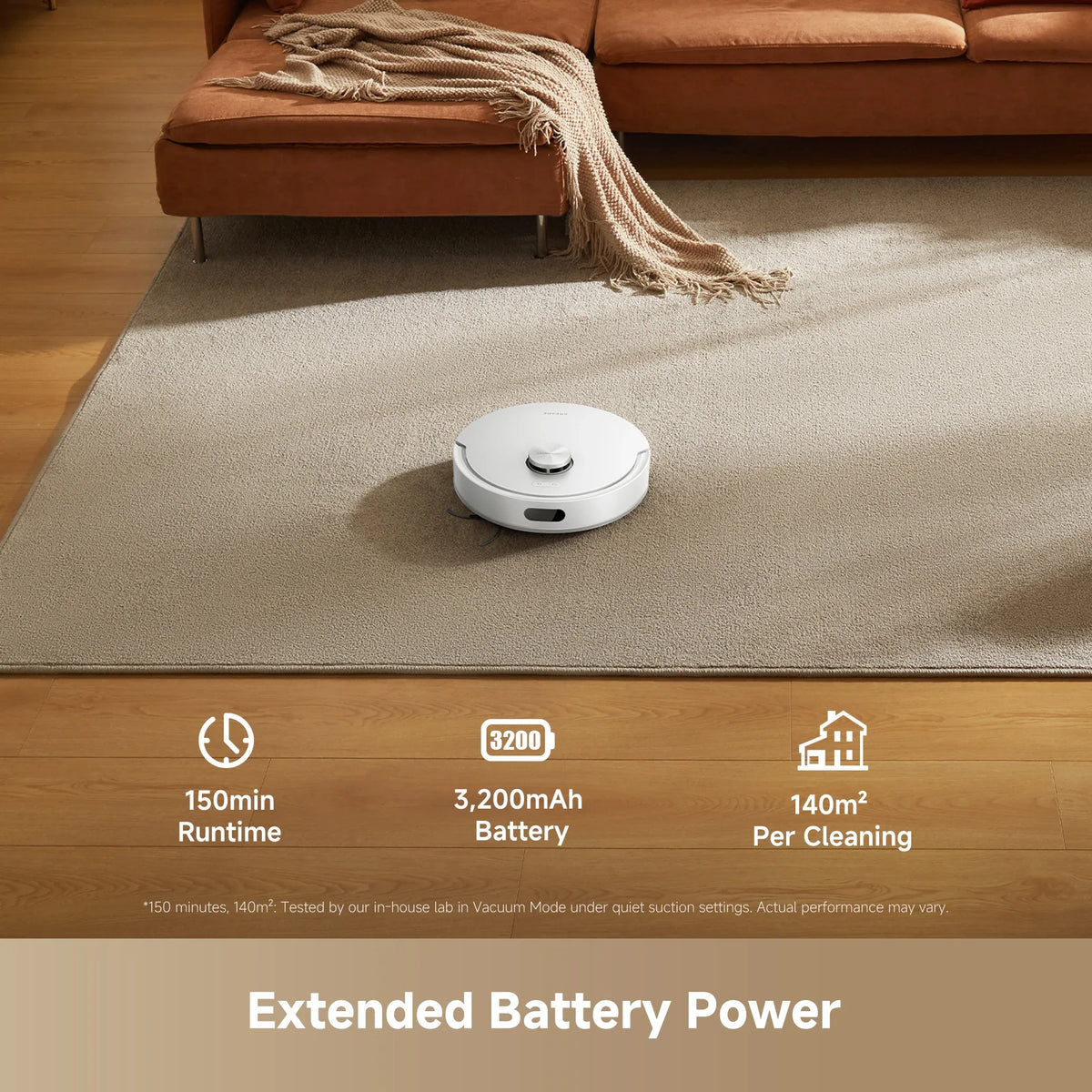 3,200mAh battery with 150 minute runtime