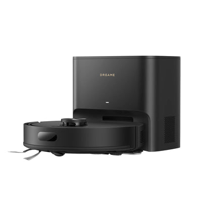Dreame D20 Air Plus robot vacuum in black with auto-empty base station