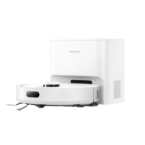 Dreame D20 Air Plus robot vacuum in white with auto-empty base station