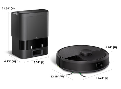 Roomba 105 Combo robot and AutoEmpty dock dimensions diagram in inches