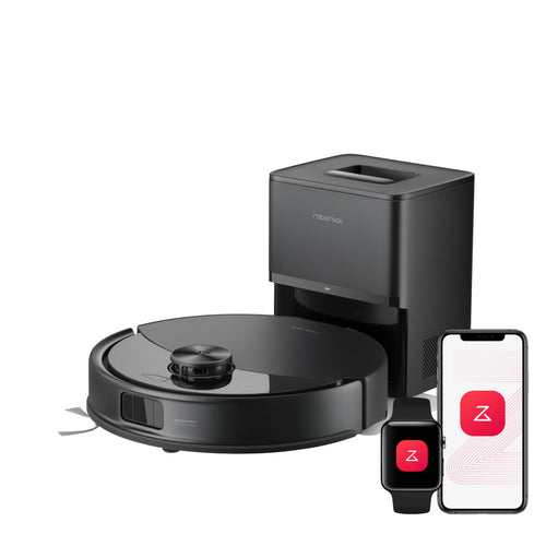 Roborock Q10 S5+ robot vacuum in black with auto-empty dock