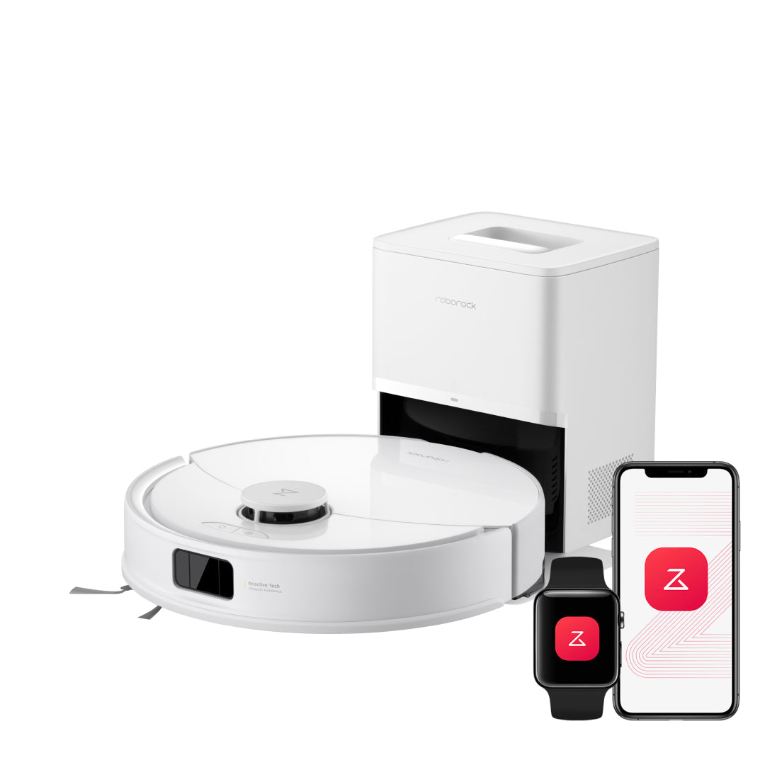 Roborock Q10 X5+ robot vacuum in white with auto-empty dock