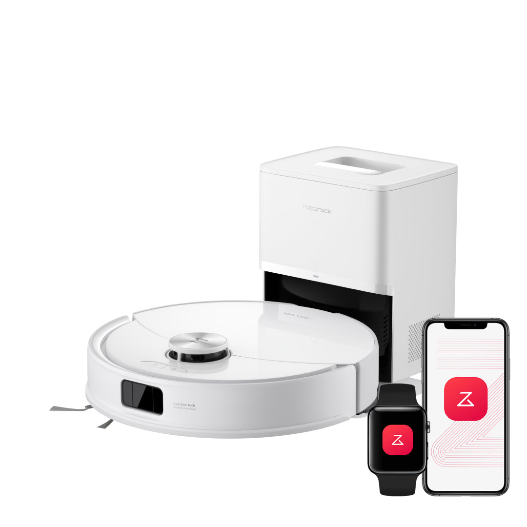 Roborock Q10 S5+ robot vacuum in white with auto-empty dock